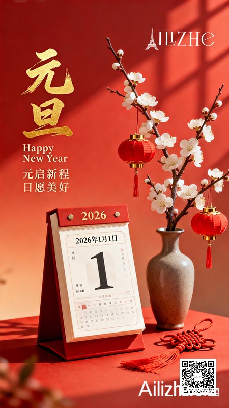 jimeng-2025-12-30-6244-以元旦节为主题的中国风场景，整体采用暖红色调，营造温馨喜庆的新年氛围，画面中心是....png